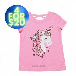4/$20 - Carters Girls Pink Short Sleeve Unicorn Flip Sequin T-Shirt Size 8